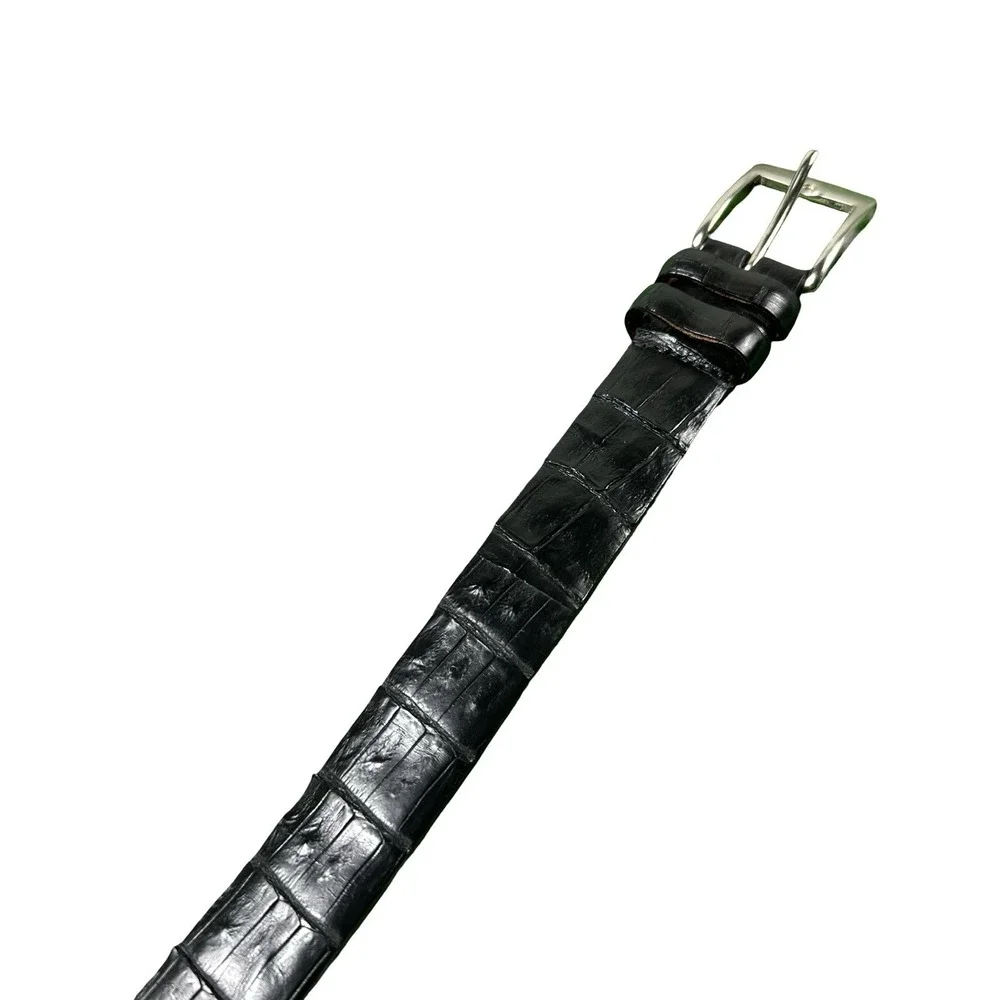 Bespoke Black Genuine Crocodile Brass Buckle Mens Belt Size 32 NWOT